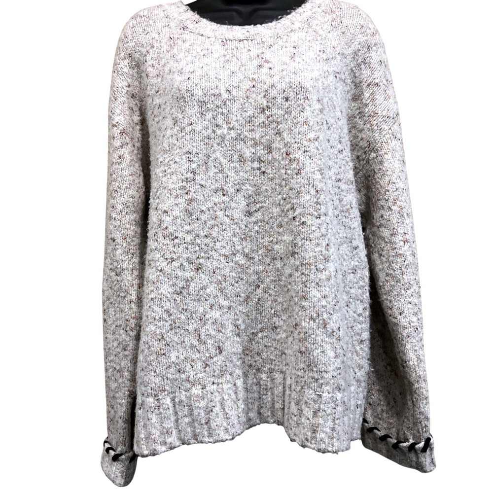 Skies Are Blue Sweater Womens L Cream Confetti Chunky Knit Whipstitch Relaxed‎
